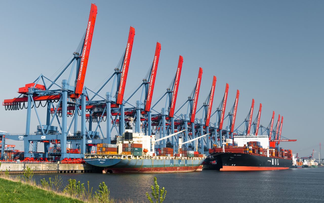 Containerskibe ved en havneterminal